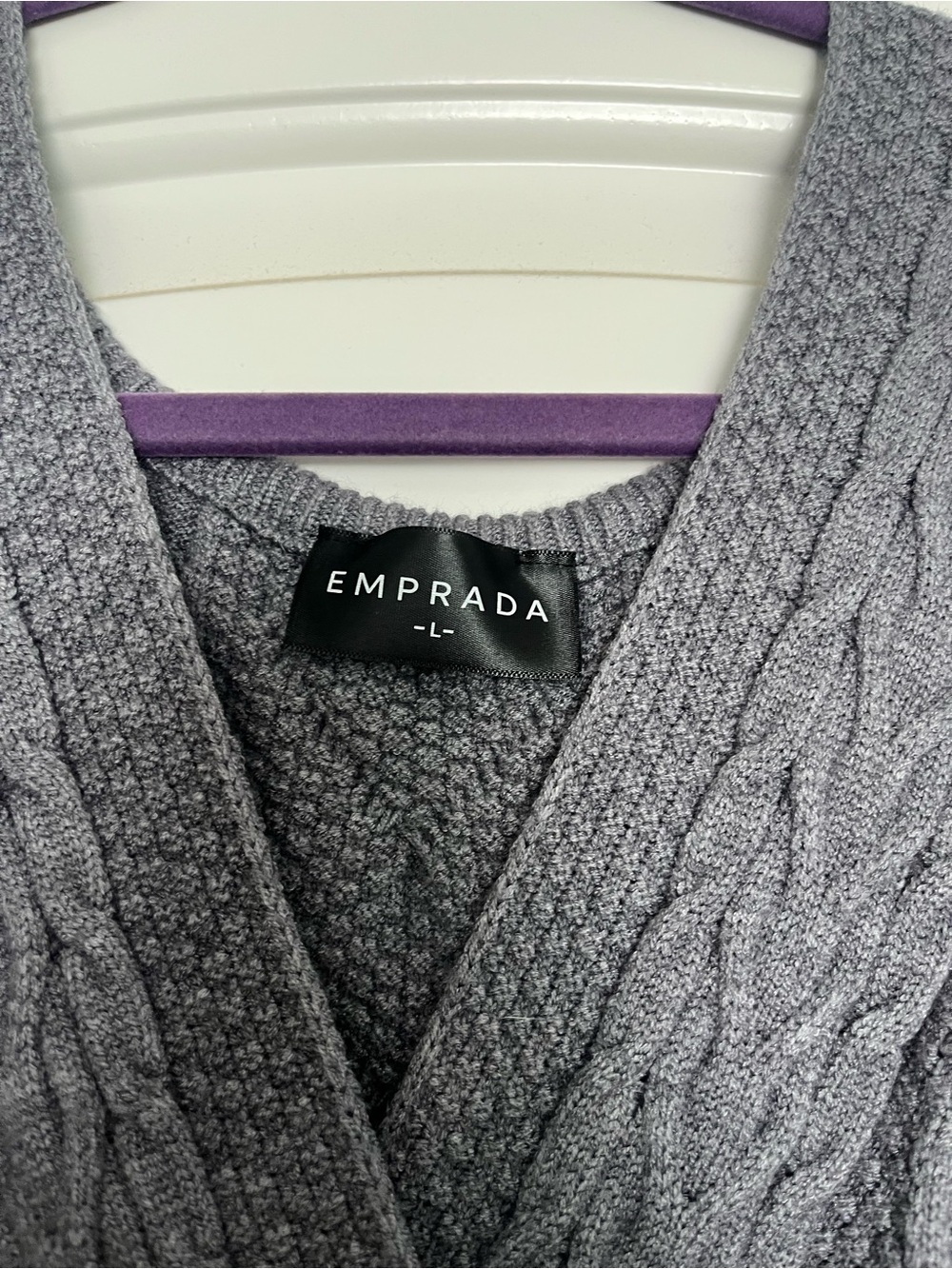 Emprada Cable Knit Wrap Cardigan in Heather Gray -Size Large - Picture 3 of 5